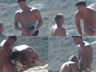 handsome model caught in blowjob exchange on the beach