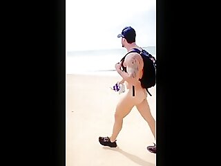 Brazilian muscle daddy takes his huge cock for a walk along the beach